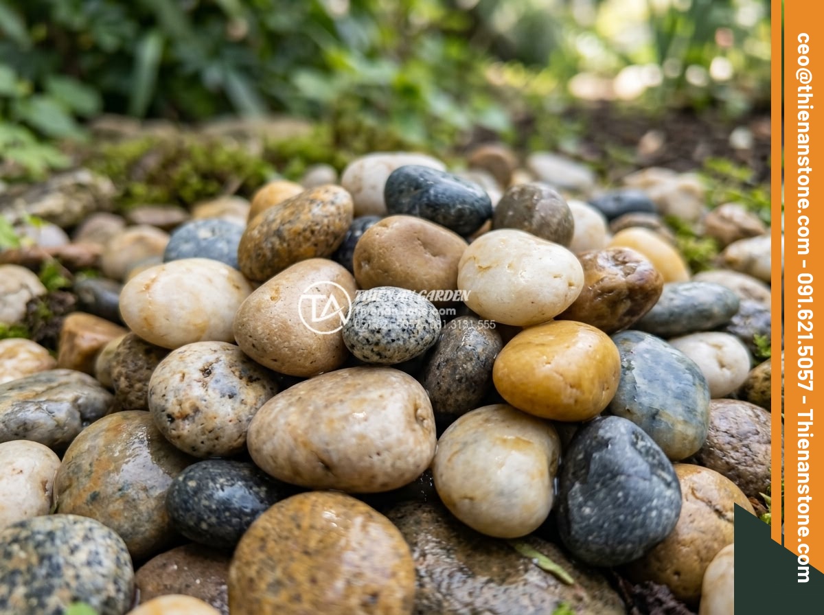 Sỏi biển nhiều màu 1-3cm - Hình 3 Sỏi biển nhiều màu 1-3cm - Close-up detailed view of multi-colored sea pebbles 1-3cm showing vibrant fresh
