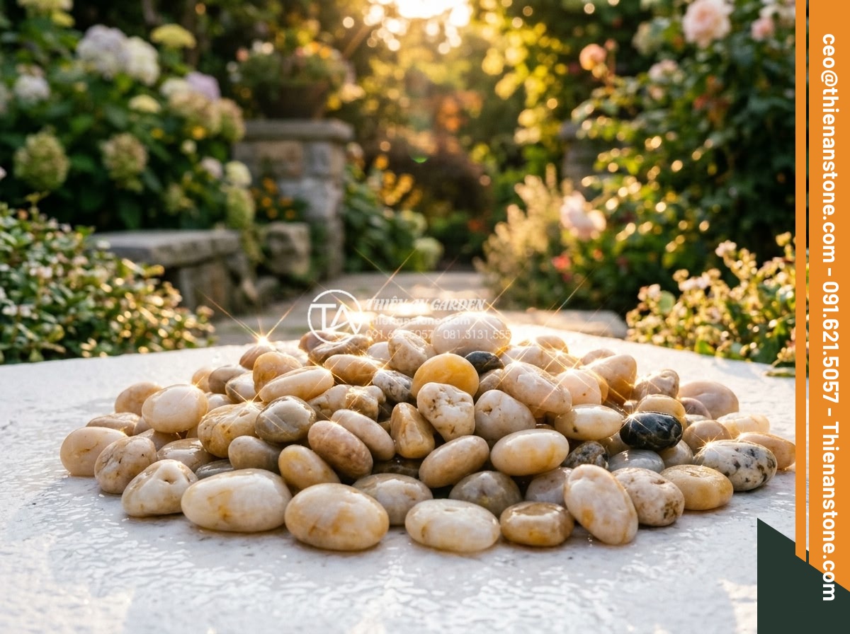 Sỏi biển nhiều màu 1-3cm - Hình 9 Sỏi biển nhiều màu 1-3cm - Magical light reflection and sparkling effect on multi-colored sea pebbles 1-3cm