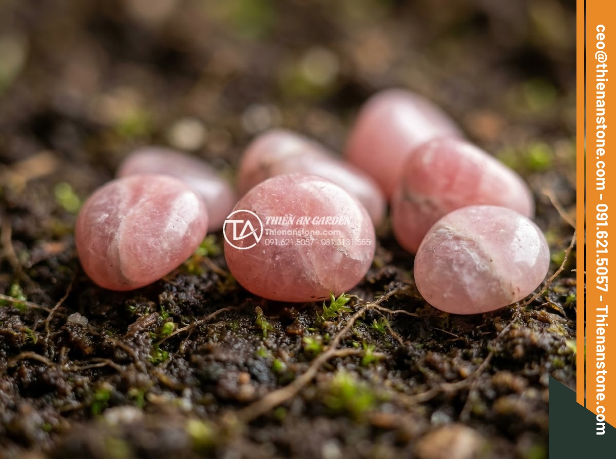 Sỏi hồng quay 3-5mm - Hình 5 Sỏi hồng quay 3-5mm - Extreme close-up macro photography of individual pink tumbled pebbles exactly 3-