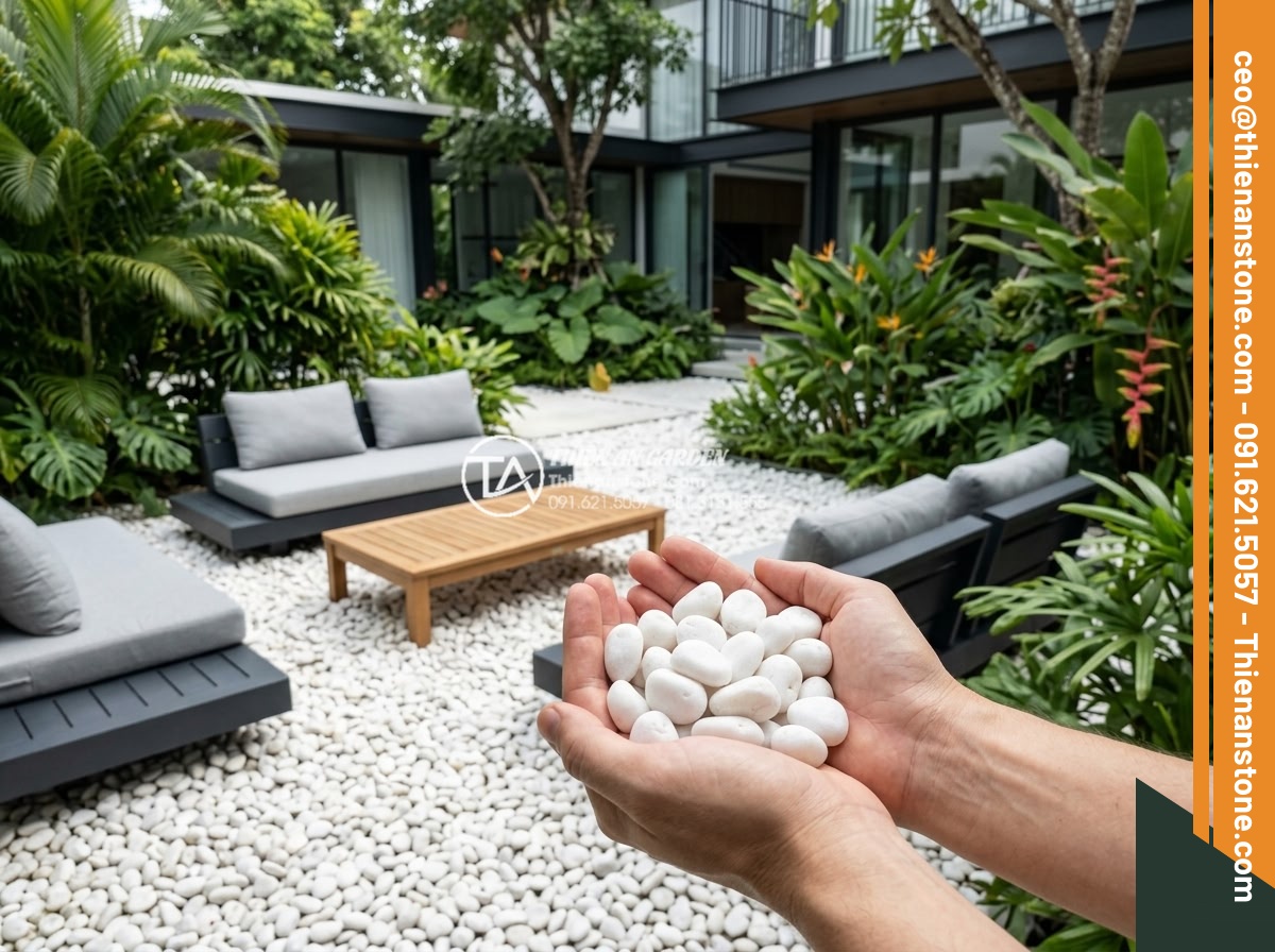 Sỏi trắng quay 3-5cm