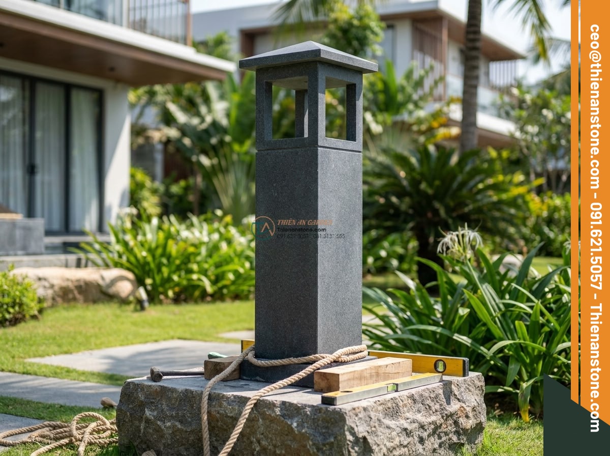 Trụ đèn đá Nishinoya lối đi sân vườn tạc từ đá Granite cao 120cm.
