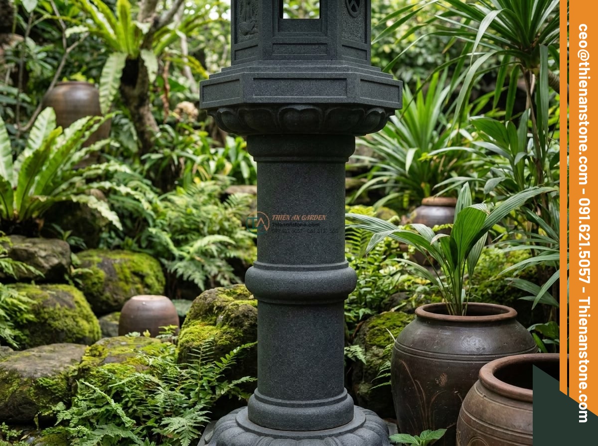 Trụ đèn đá Nishinoya lối đi sân vườn tạc từ đá Granite cao 120cm.