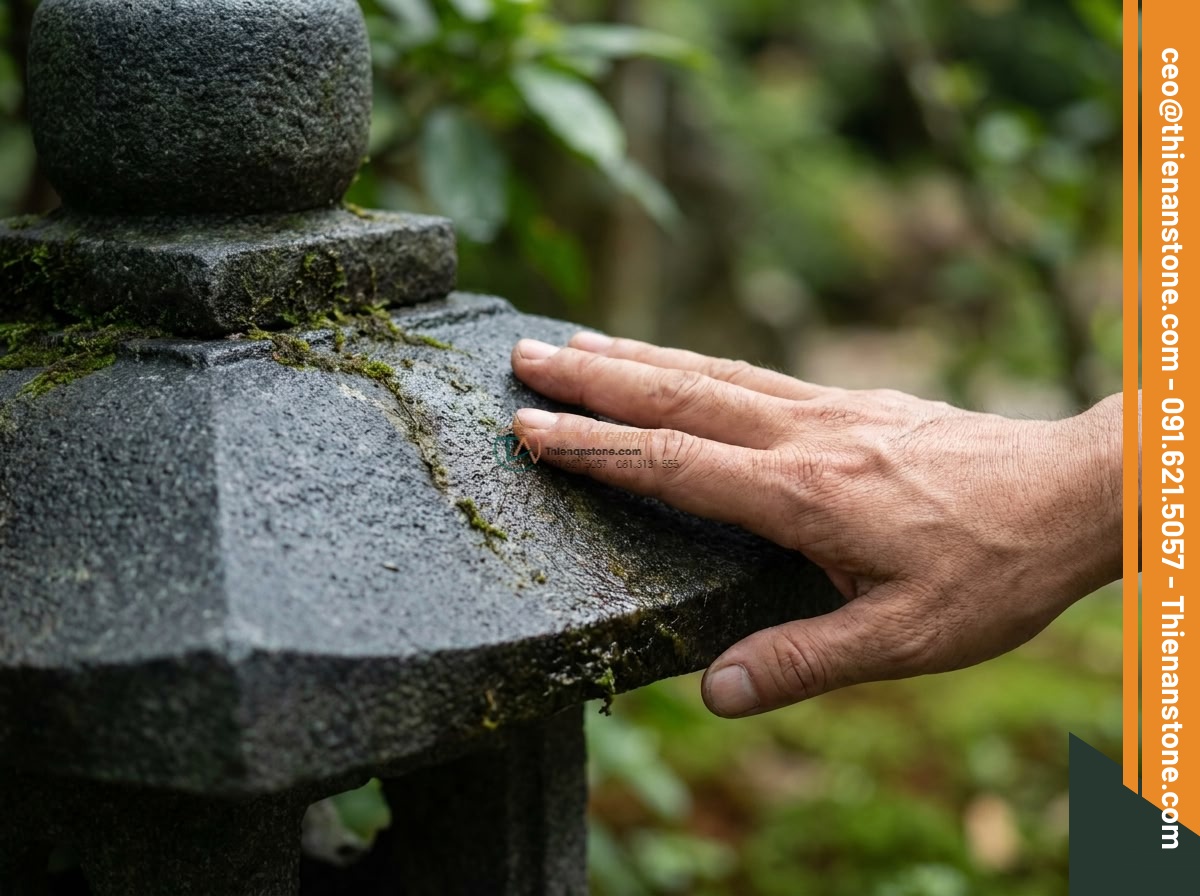 Trụ đèn đá Nishinoya lối đi sân vườn tạc từ đá Granite cao 120cm.