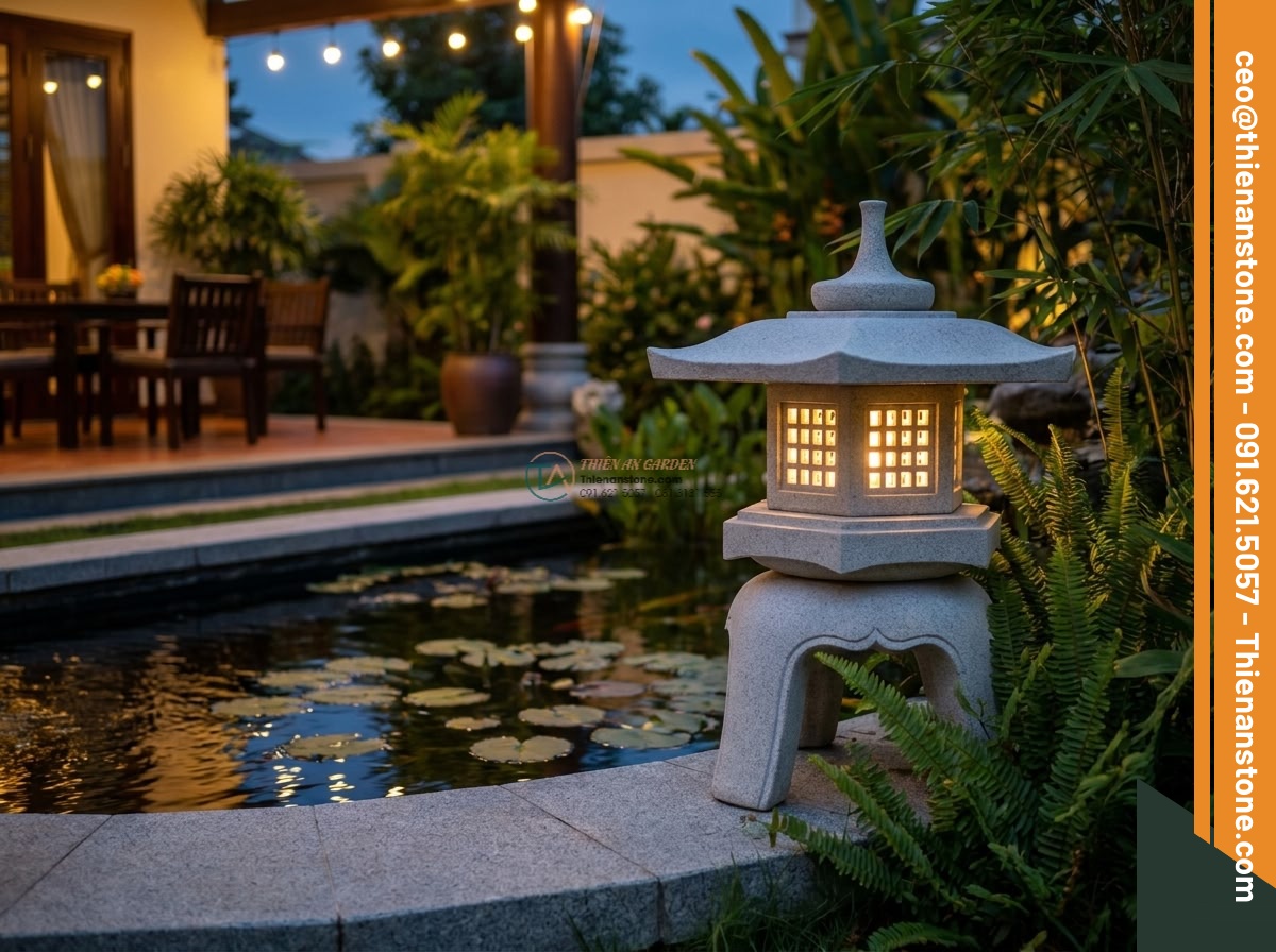 Trụ đèn Kodai Yukimi cổ điển bằng đá sa thạch cao 60cm.