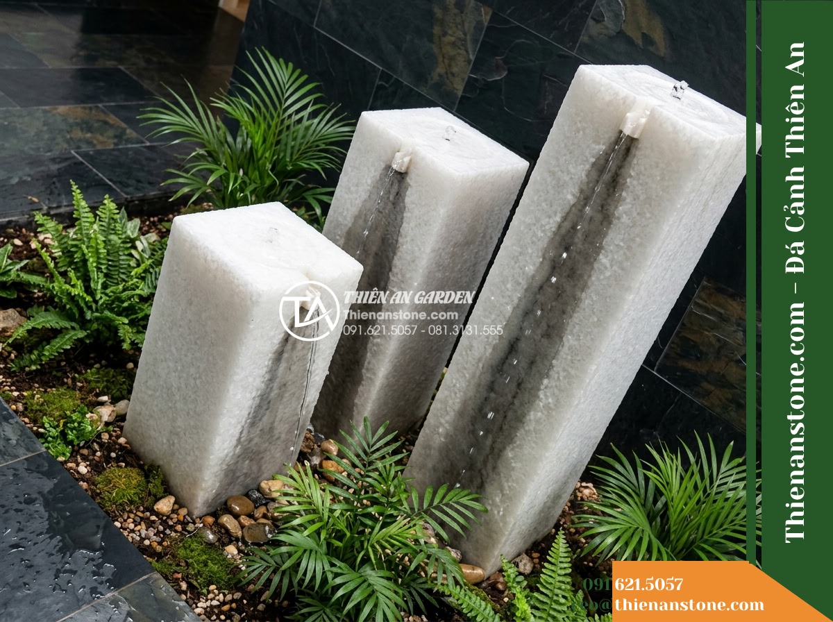 Bộ 3 Trụ Phun Khối Vuông Phân Cấp D30cm Cao 60-80-100cm