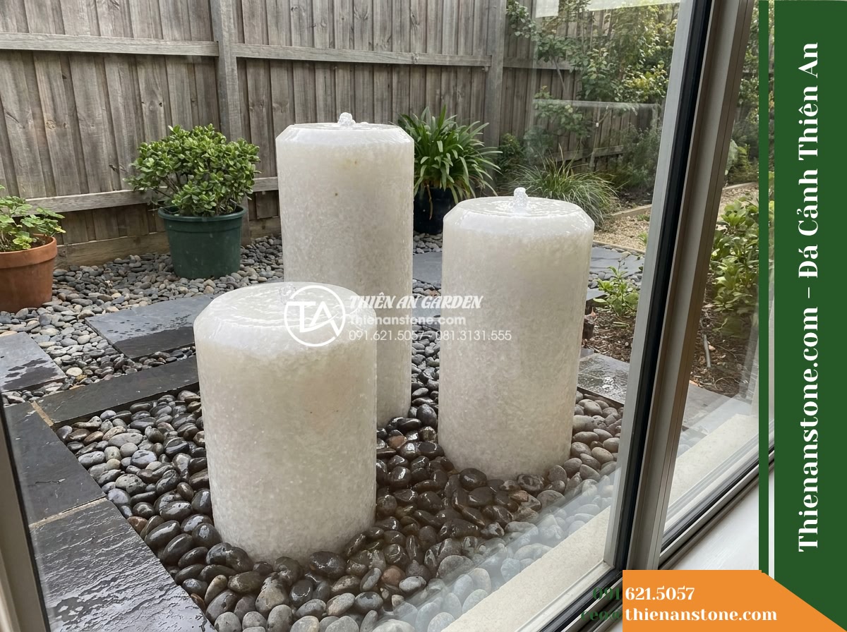 Bộ 3 Trụ Phun Tròn Vát Đỉnh, D25cm Cao 50-70-90cm