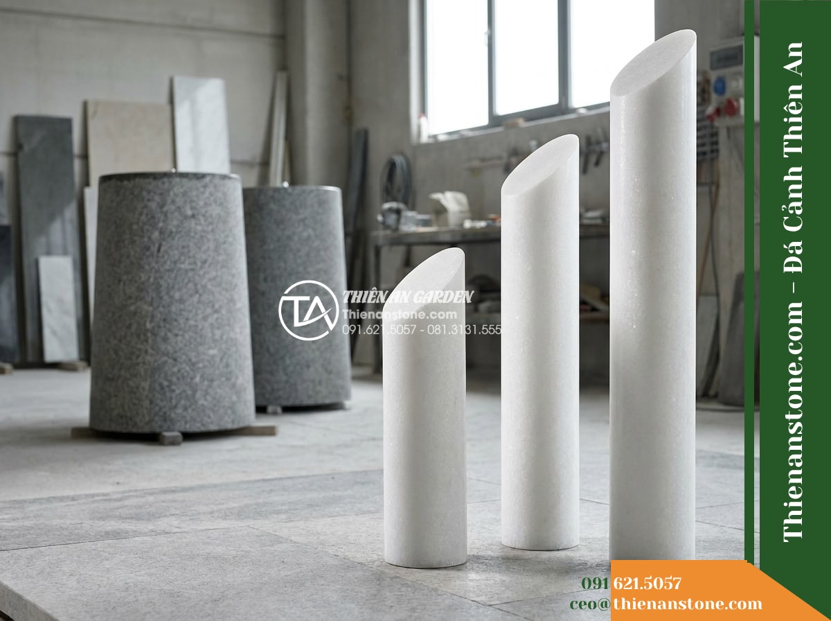 Bộ 3 Trụ Phun Tròn Vát Đỉnh, D25cm Cao 50-70-90cm