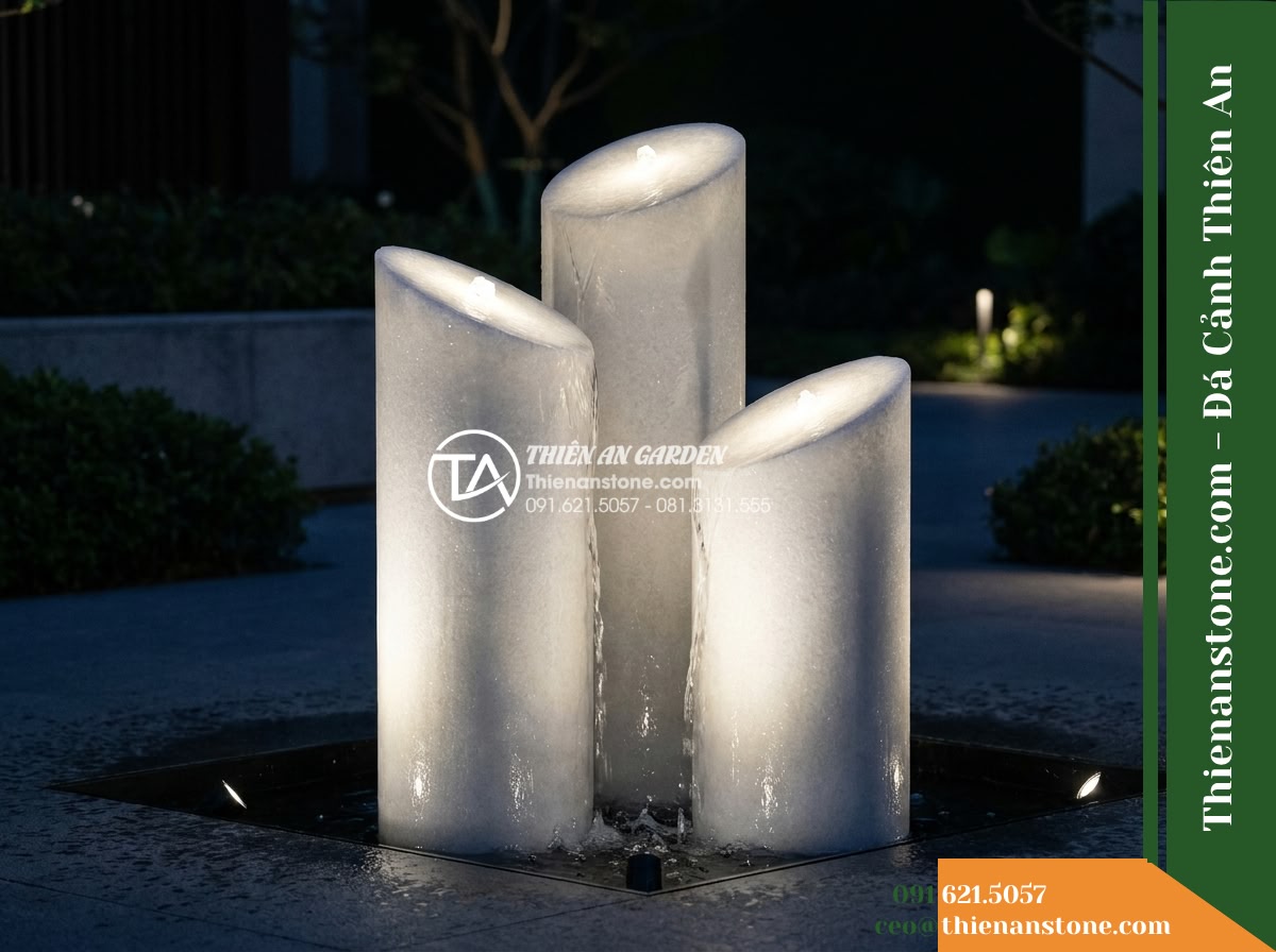 Bộ 3 Trụ Phun Tròn Vát Đỉnh, D25cm Cao 50-70-90cm