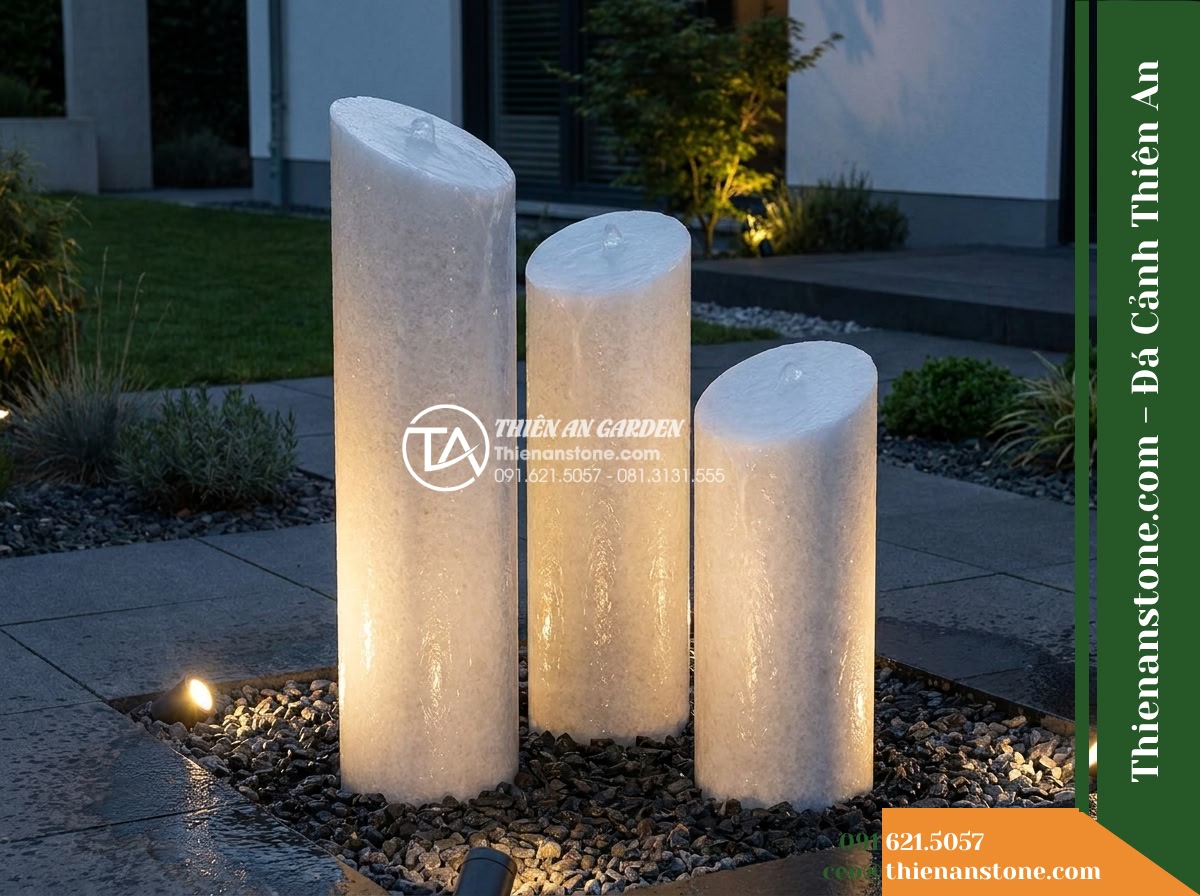 Bộ 3 Trụ Phun Tròn Vát Đỉnh, D25cm Cao 50-70-90cm