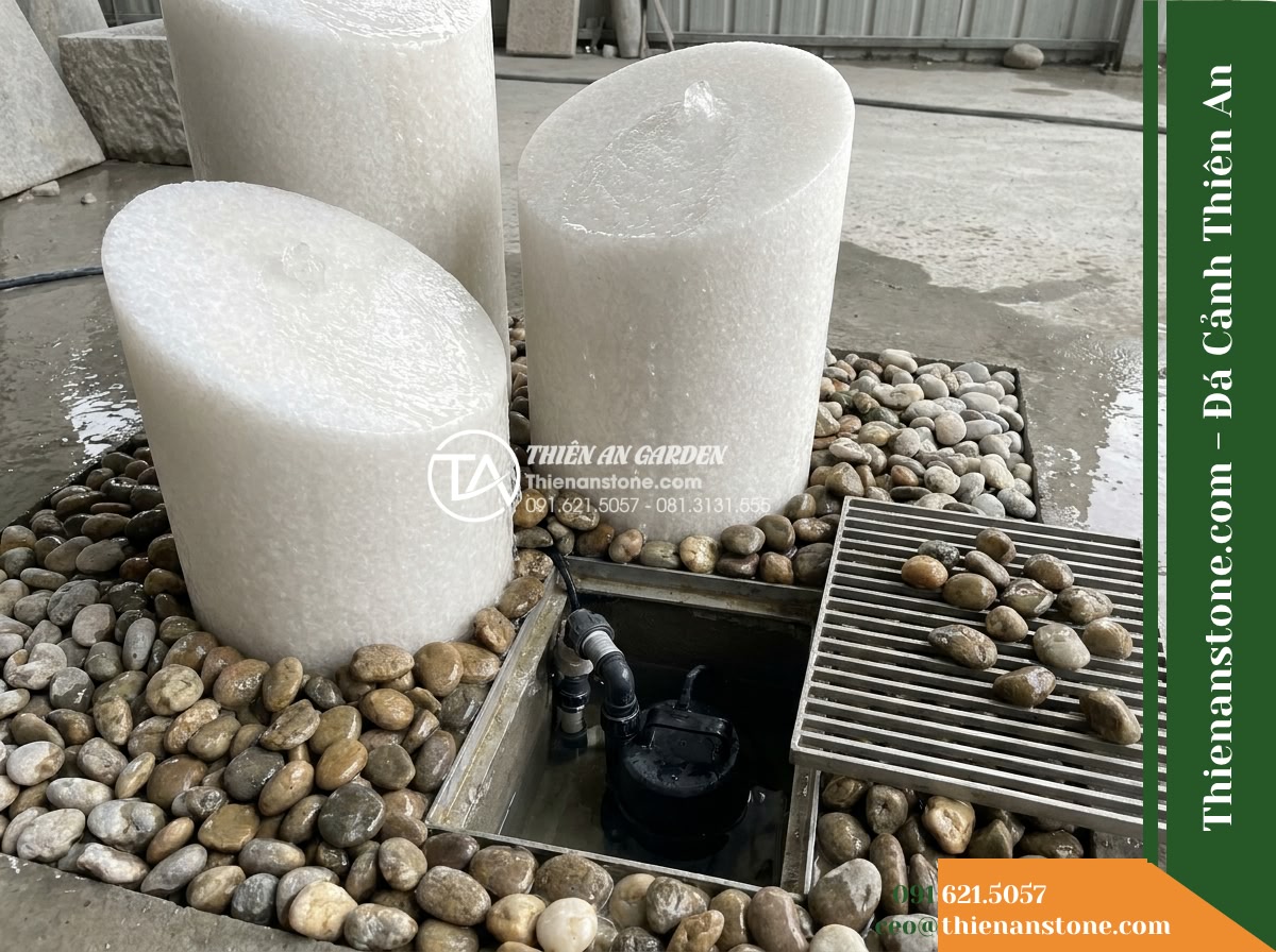 Bộ 3 Trụ Phun Tròn Vát Đỉnh, D25cm Cao 50-70-90cm