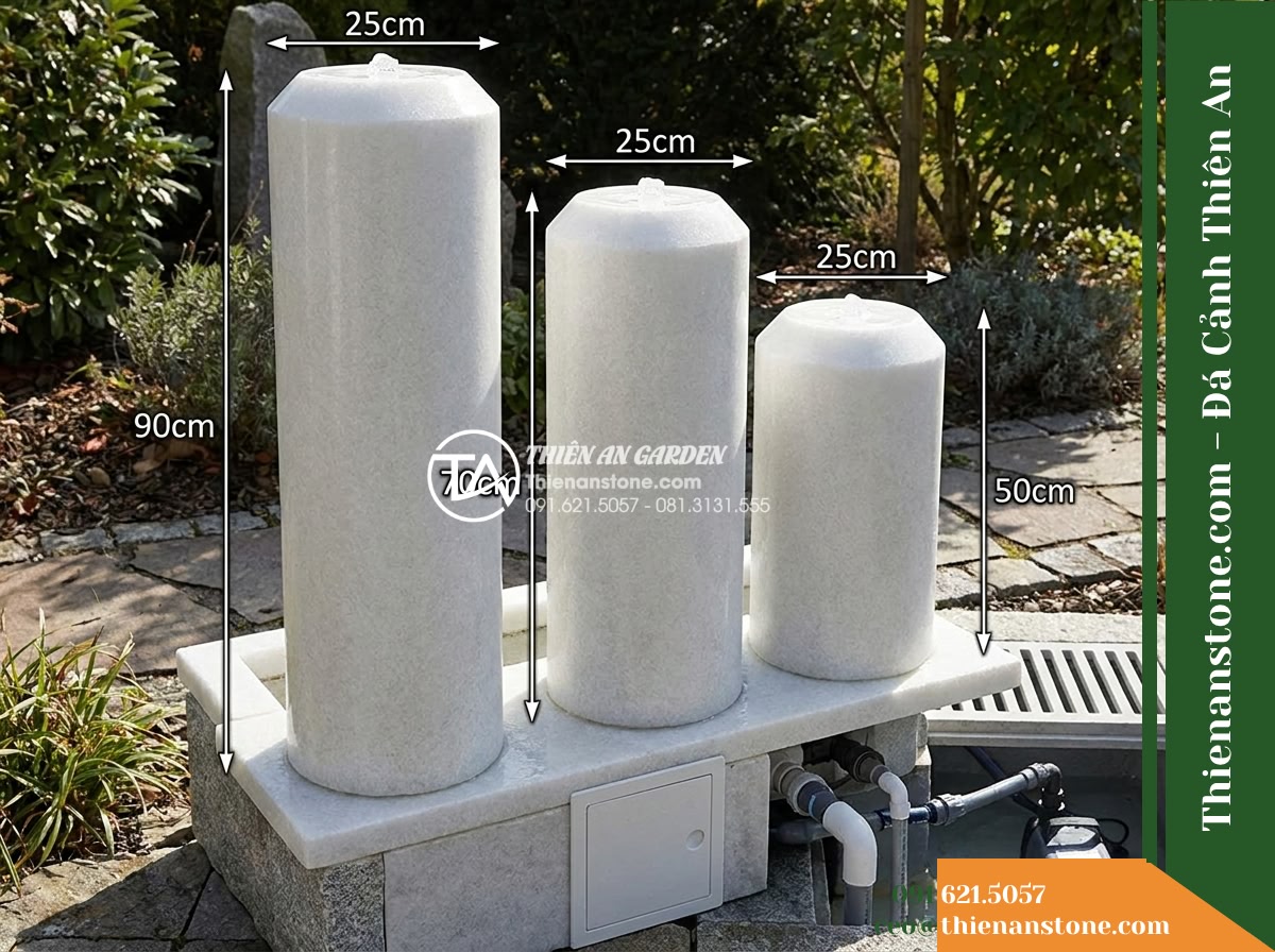 Bộ 3 Trụ Phun Tròn Vát Đỉnh, D25cm Cao 50-70-90cm