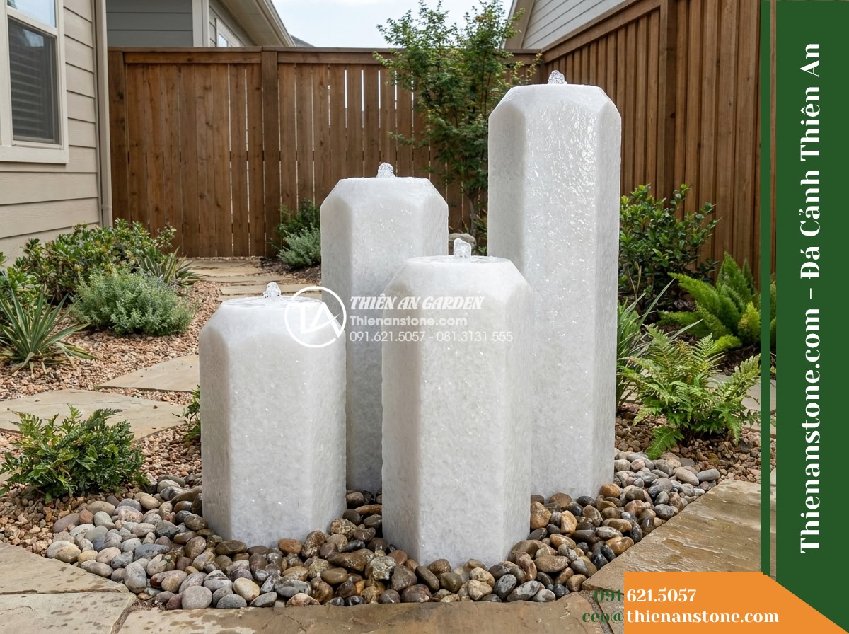 Bộ 3 Trụ Phun Tròn Vát Đỉnh, D25cm Cao 50-70-90cm