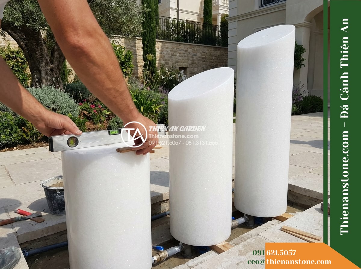 Bộ 3 Trụ Phun Tròn Vát Đỉnh, D25cm Cao 50-70-90cm
