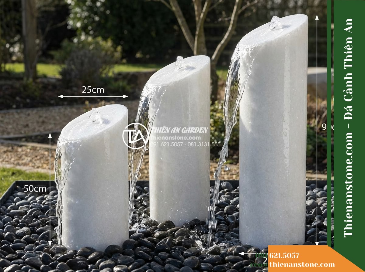 Bộ 3 Trụ Phun Tròn Vát Đỉnh, D25cm Cao 50-70-90cm