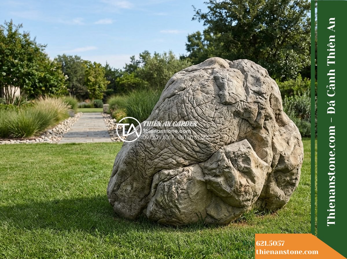 Đá da voi 1-1.5m - Hình 12 Đá da voi 1-1.5m - A comparative perspective of garden scale where a large focal boulder commands t