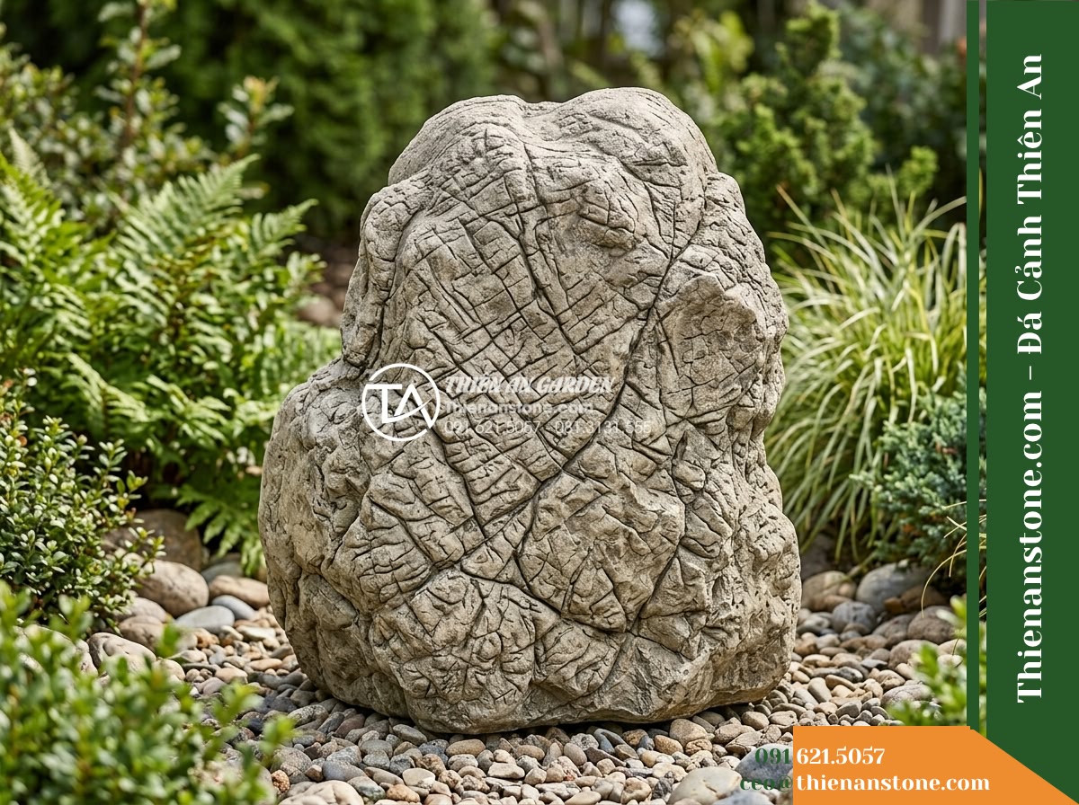 Đá da voi 50-100cm - Hình 11 Đá da voi 50-100cm - Showcase of a single, well-proportioned 50-100cm landscape boulder exhibiting ch