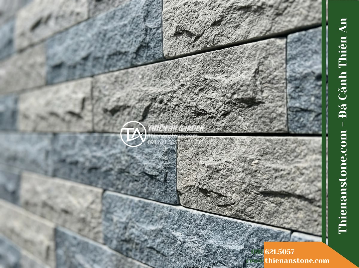 Đá ghép 2 màu Thanh Hóa | Đá vôi phối 2 màu (Xanh – Xám Thanh Hóa) | 10×50 cm