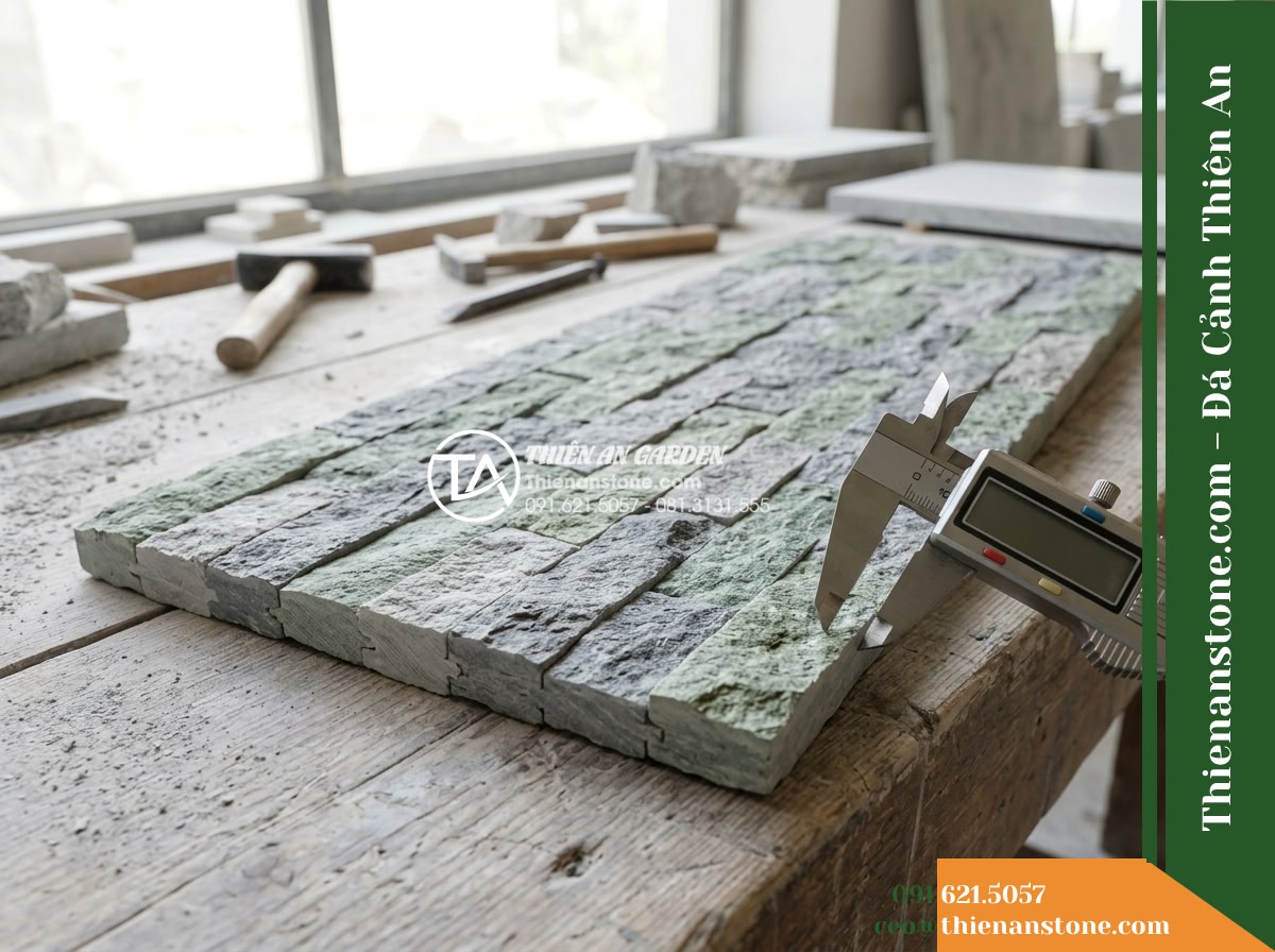 Đá ghép 2 màu Thanh Hóa | Đá vôi phối 2 màu (Xanh – Xám Thanh Hóa) | 10×50 cm