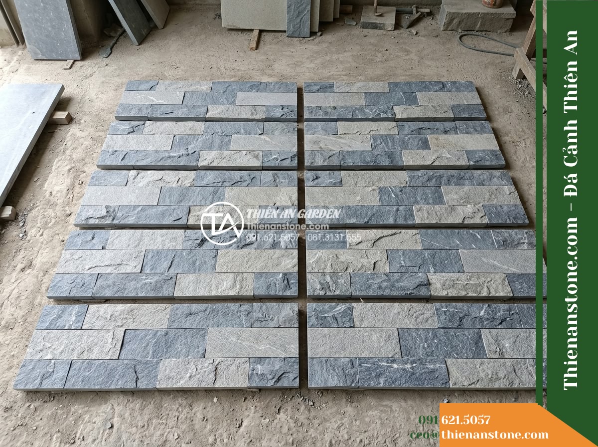 Đá ghép 2 màu Thanh Hóa | Đá vôi phối 2 màu (Xanh – Xám Thanh Hóa) | 10×50 cm