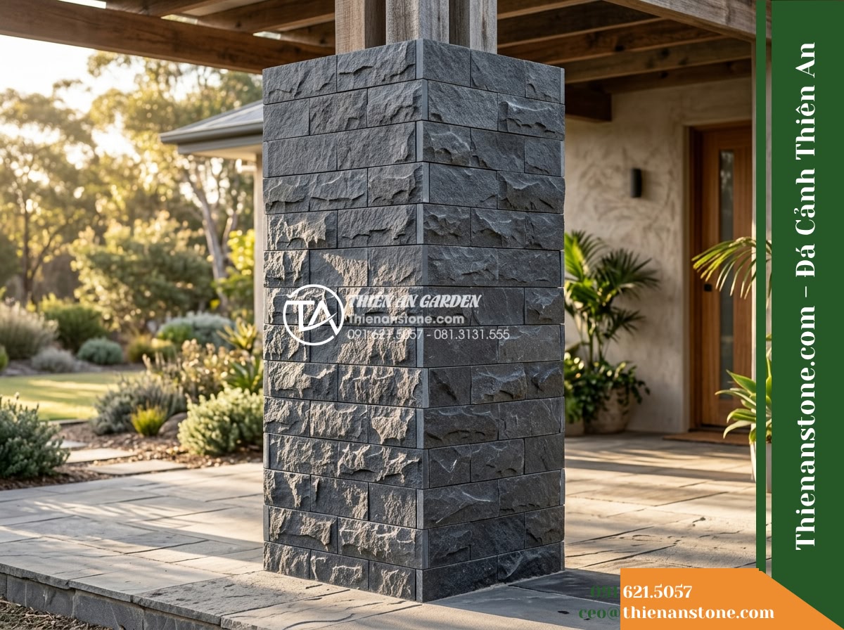 Đá ghép đen chẻ tay Quảng Ngãi | Bazan đen Quảng Ngãi | 10×40 cm