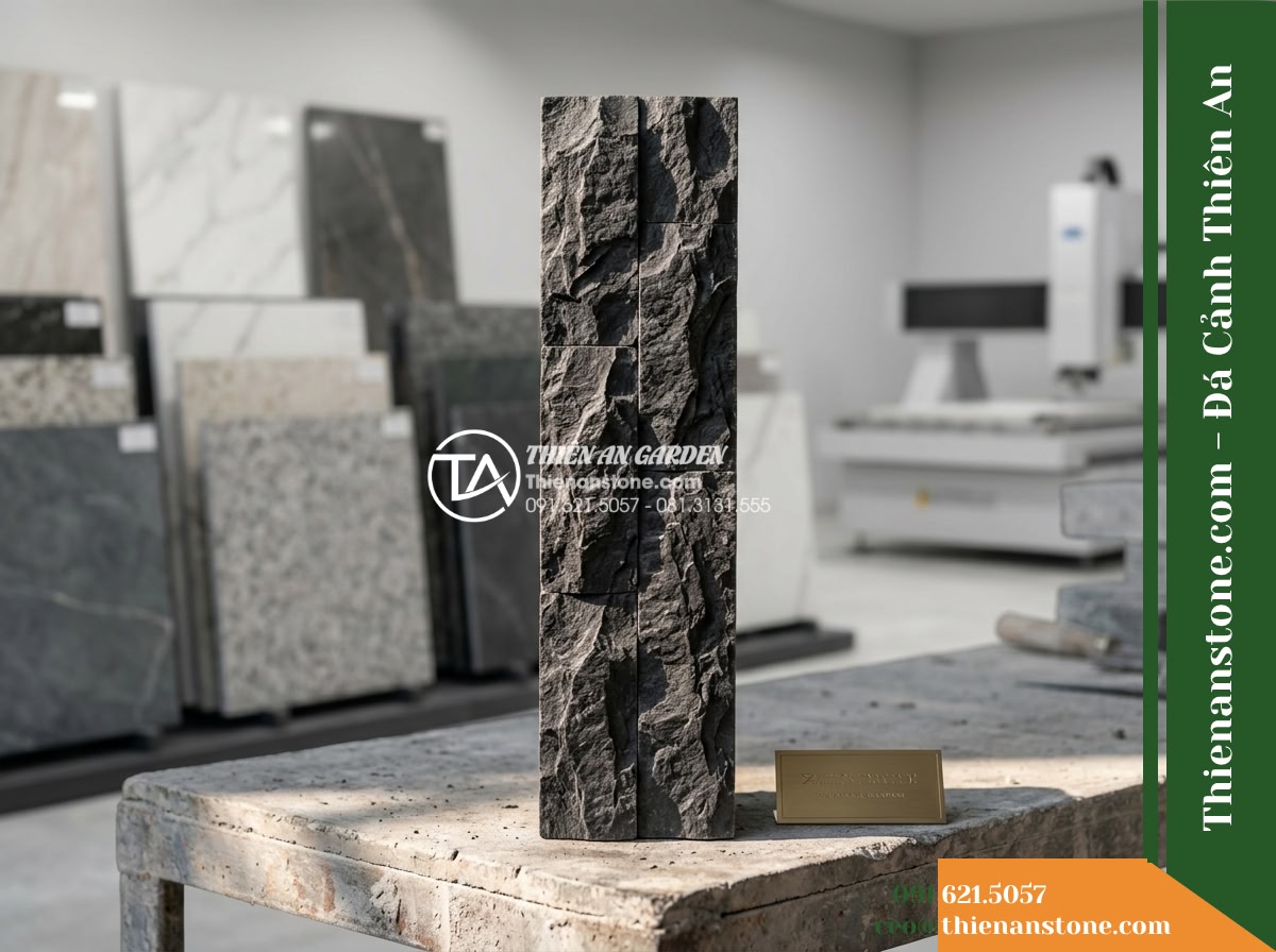 Đá ghép đen chẻ tay Quảng Ngãi | Bazan đen Quảng Ngãi | 10×40 cm