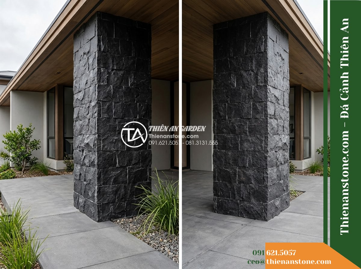 Đá ghép đen chẻ tay Quảng Ngãi | Bazan đen Quảng Ngãi | 10×40 cm