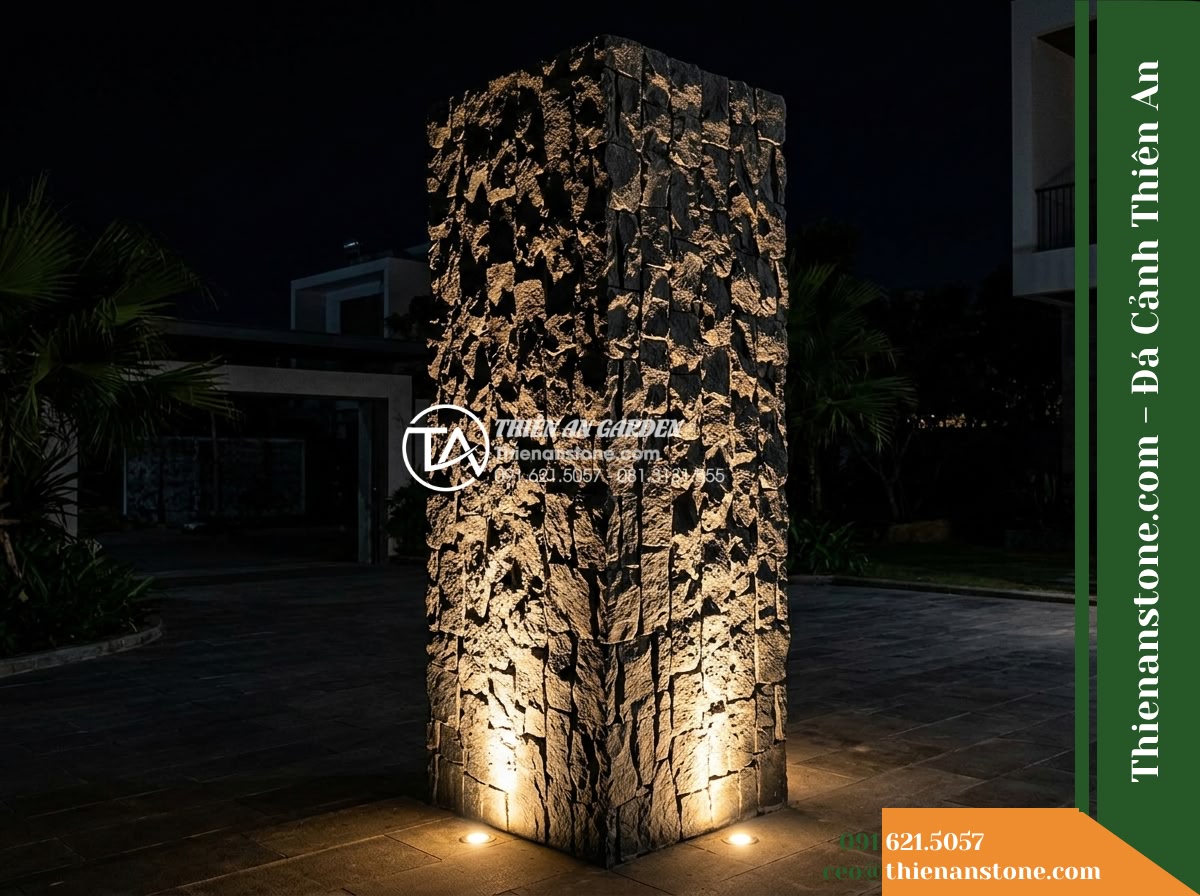 Đá ghép đen chẻ tay Quảng Ngãi | Bazan đen Quảng Ngãi | 10×40 cm