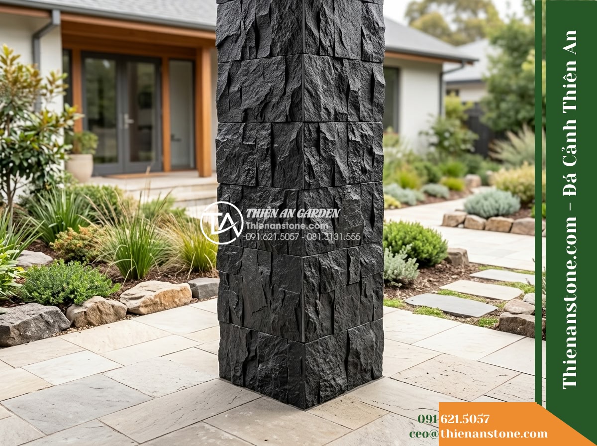 Đá ghép đen chẻ tay Quảng Ngãi | Bazan đen Quảng Ngãi | 10×40 cm