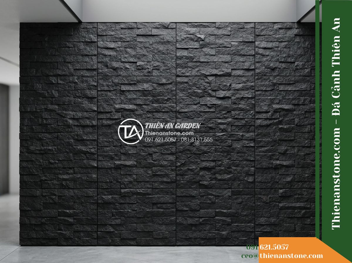 Đá ghép đen chẻ tay Quảng Ngãi | Bazan đen Quảng Ngãi | 10×40 cm