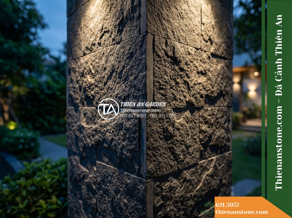 Đá ghép đen chẻ tay Quảng Ngãi | Bazan đen Quảng Ngãi | 10×40 cm
