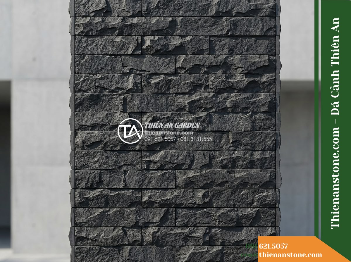 Đá ghép đen chẻ tay Quảng Ngãi | Bazan đen Quảng Ngãi | 10×40 cm