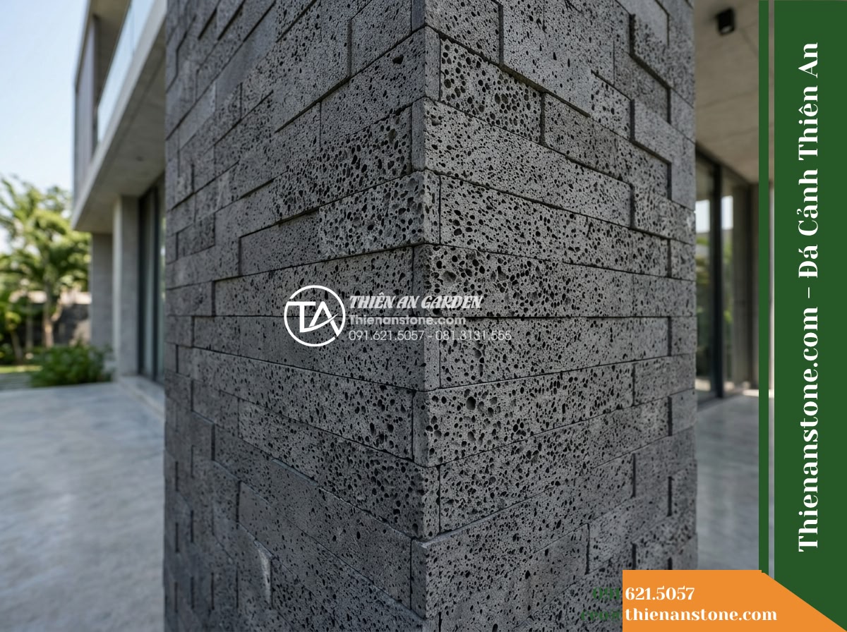 Đá ghép đen tổ ong Đồng Nai | Đá bazan lỗ Đồng Nai | 10×50 cm