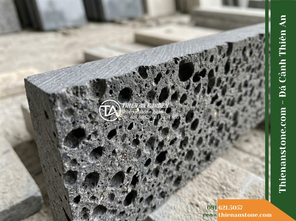Đá ghép đen tổ ong Đồng Nai | Đá bazan lỗ Đồng Nai | 10×50 cm