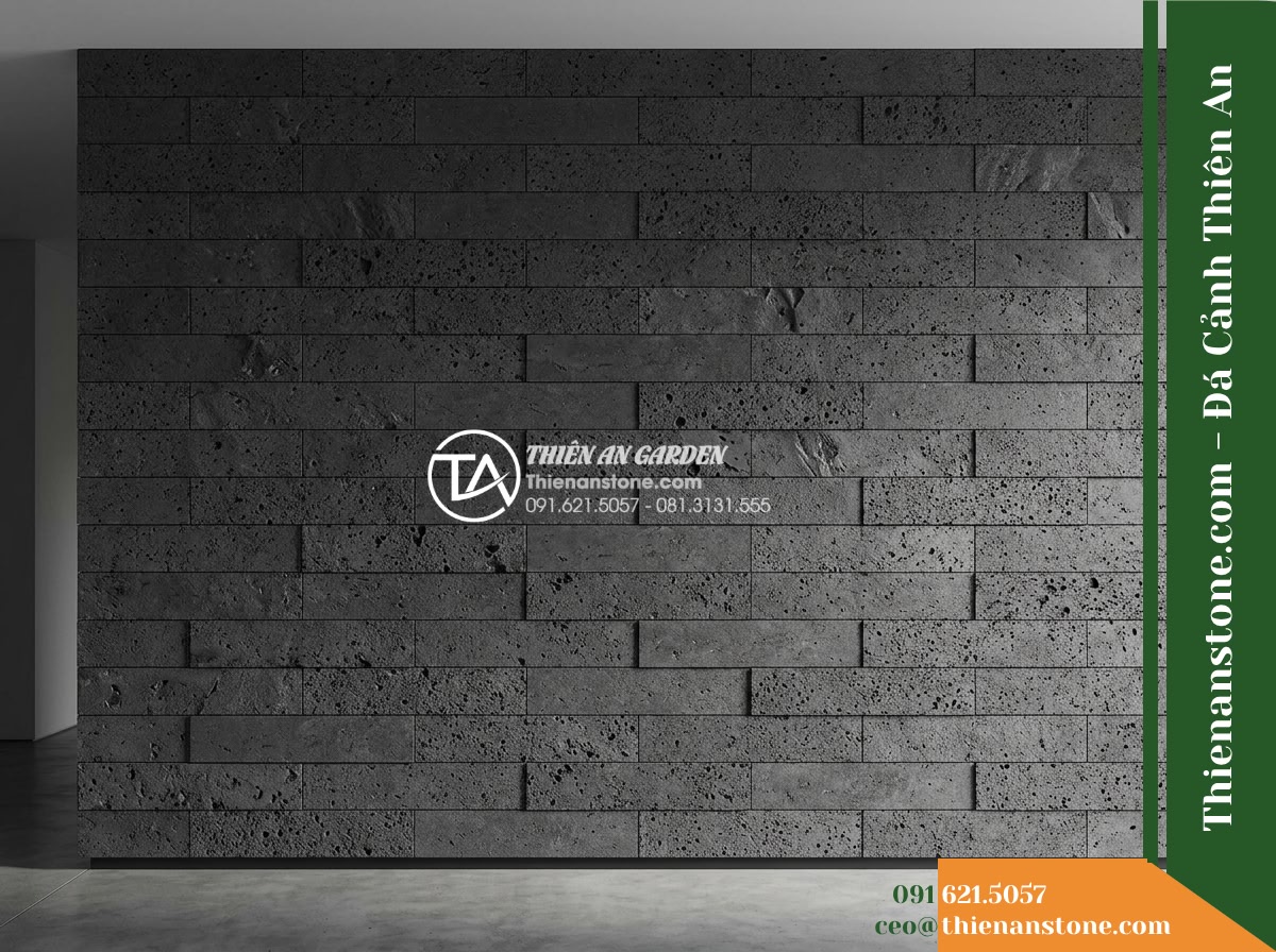 Đá ghép đen tổ ong Đồng Nai | Đá bazan lỗ Đồng Nai | 10×50 cm