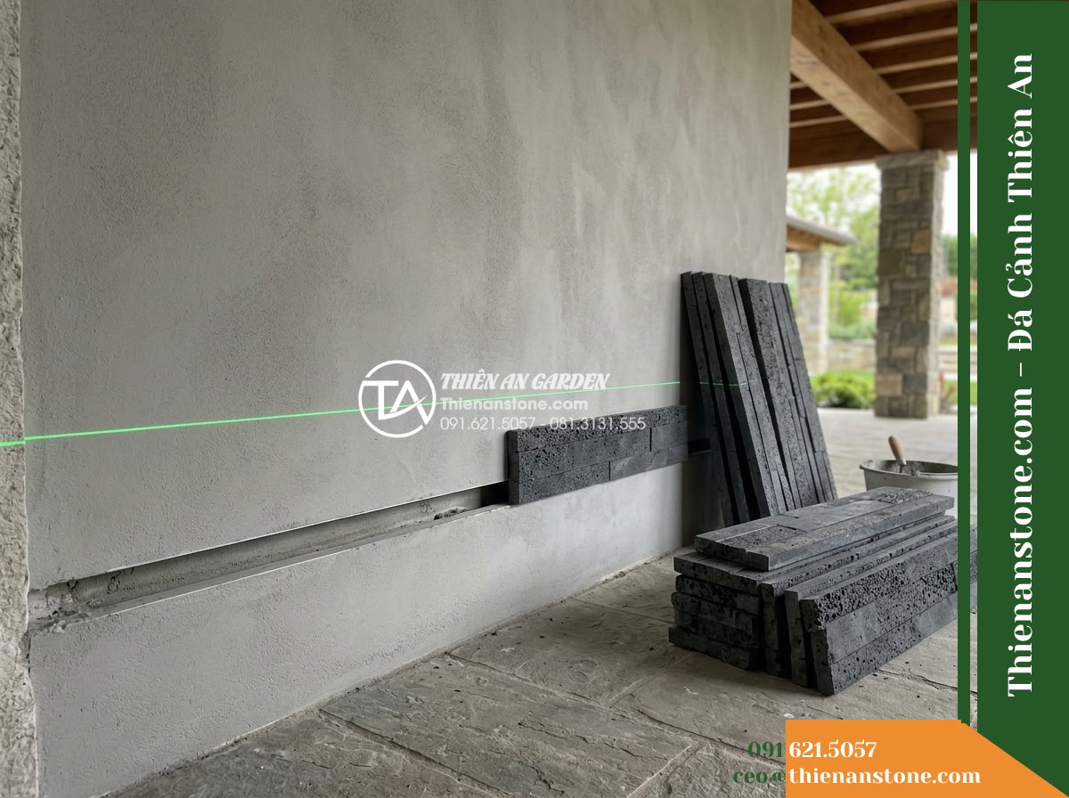Đá ghép đen tổ ong Đồng Nai | Đá bazan lỗ Đồng Nai | 10×50 cm