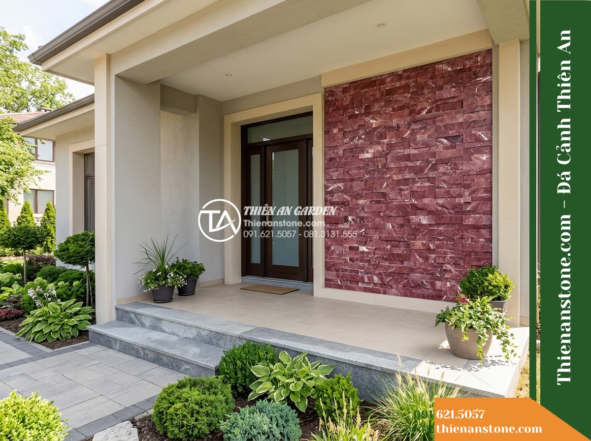 Đá ghép đỏ mận Nghệ An | Marble đỏ mận Nghệ An | 10×50 cm