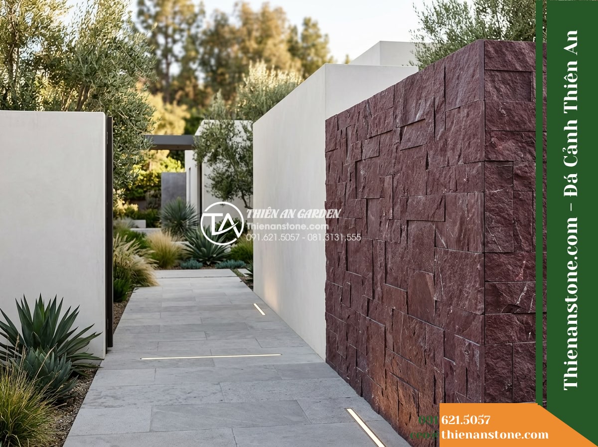 Đá ghép đỏ mận Nghệ An | Marble đỏ mận Nghệ An | 10×50 cm
