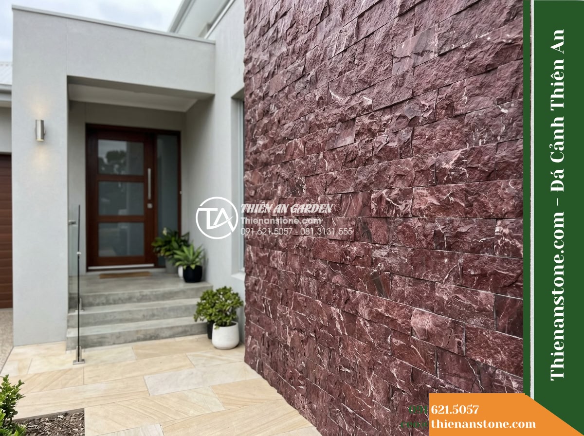 Đá ghép đỏ mận Nghệ An | Marble đỏ mận Nghệ An | 10×50 cm