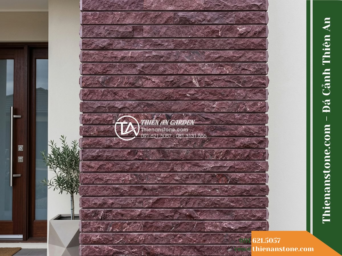 Đá ghép đỏ mận Nghệ An | Marble đỏ mận Nghệ An | 10×50 cm