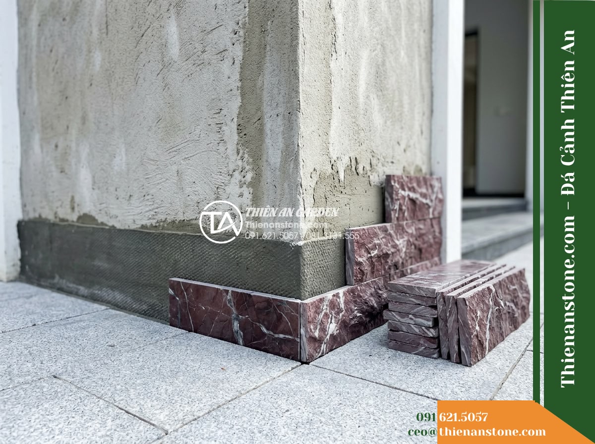 Đá ghép đỏ mận Nghệ An | Marble đỏ mận Nghệ An | 10×50 cm