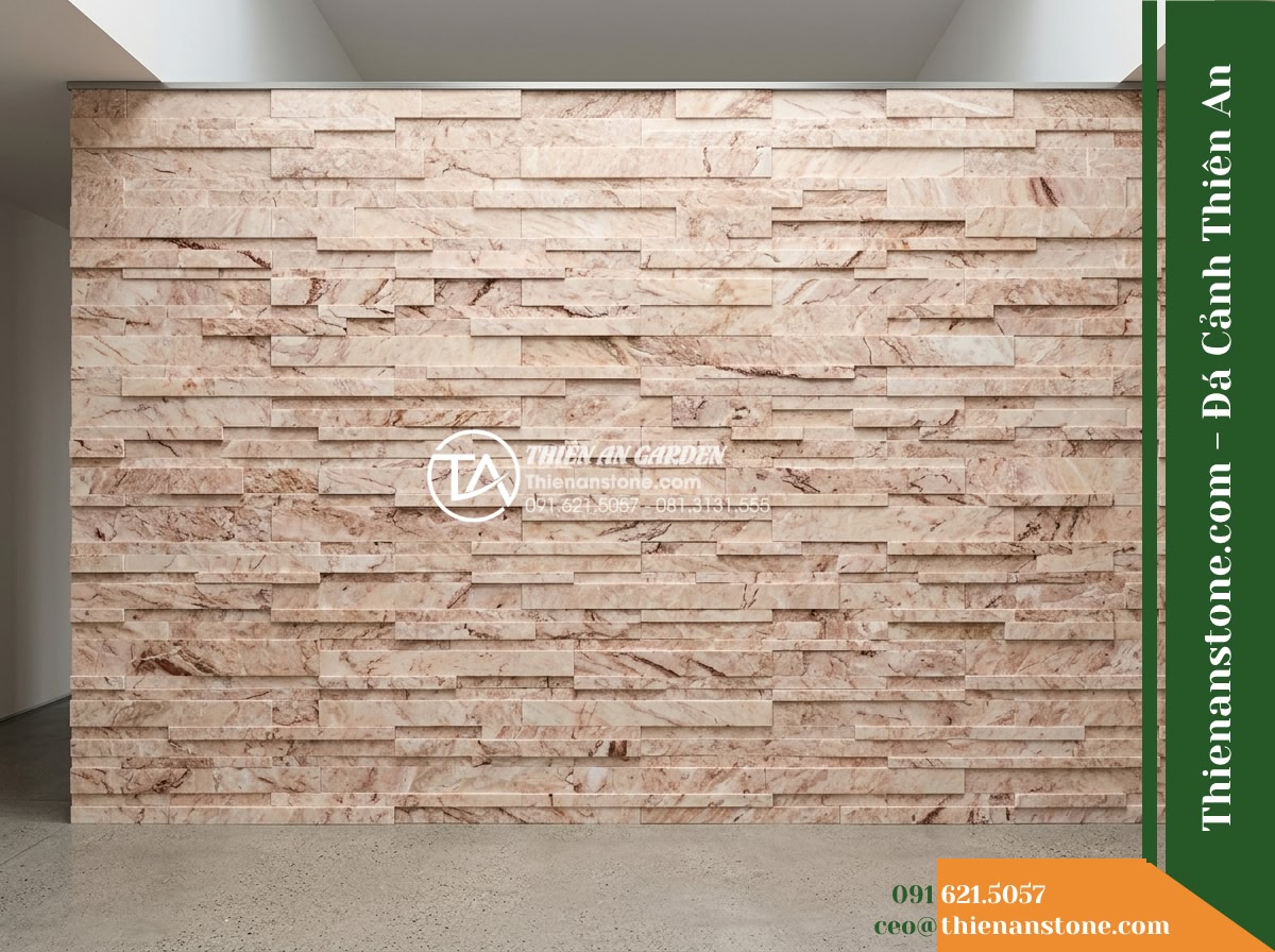 Đá ghép kem hồng Quỳ Hợp | Marble kem hồng Quỳ Hợp | 10x50 cm - Hình 16 Đá ghép kem hồng Quỳ Hợp | Marble kem hồng Quỳ Hợp | 10x50 cm - A full height perspective showing direct, unobstructed access to the top and bot