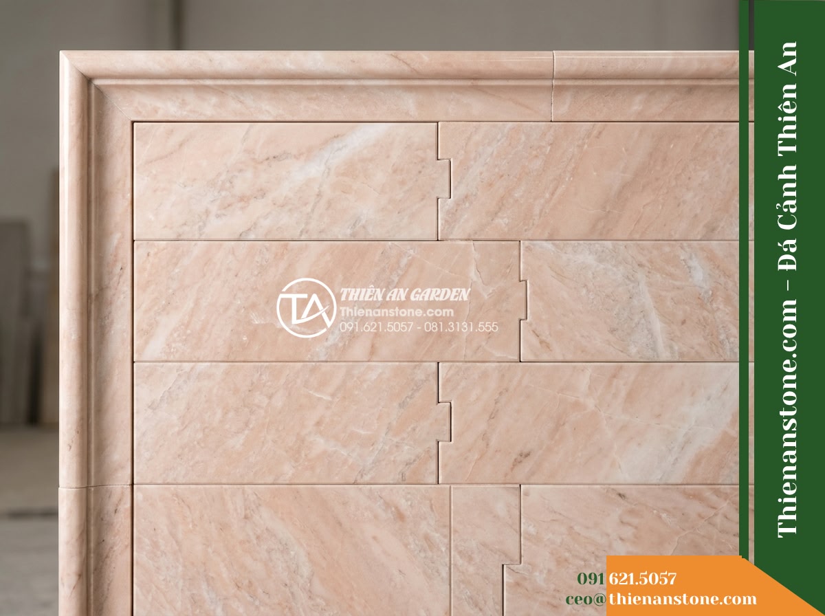 Đá ghép kem hồng Quỳ Hợp | Marble kem hồng Quỳ Hợp | 10x50 cm - Hình 17 Đá ghép kem hồng Quỳ Hợp | Marble kem hồng Quỳ Hợp | 10x50 cm - A straight technical view of the modular wall joint layout and border trim inter