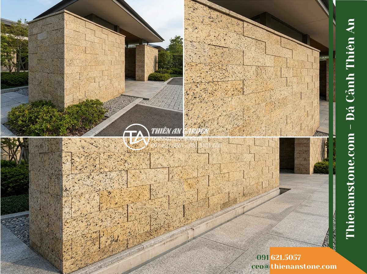 Đá ghép vàng Bình Định | Granite / Marble vàng Bình Định | 10x50 cm - Hình 16 Đá ghép vàng Bình Định | Granite / Marble vàng Bình Định | 10x50 cm - Wide view showing maintenance accessibility around the base and upper perimeter
