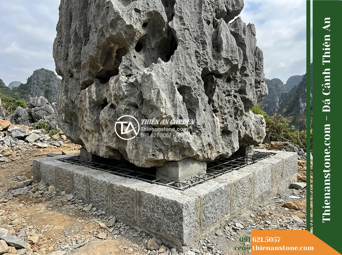 Đá Mão Xám (Khối đại 130–220cm / ~1.5–4 tấn) | Chuyên làm mỏm đá lớn bằng phẳng ở đỉnh hoặc sườn núi để đặt tháp, tượng.