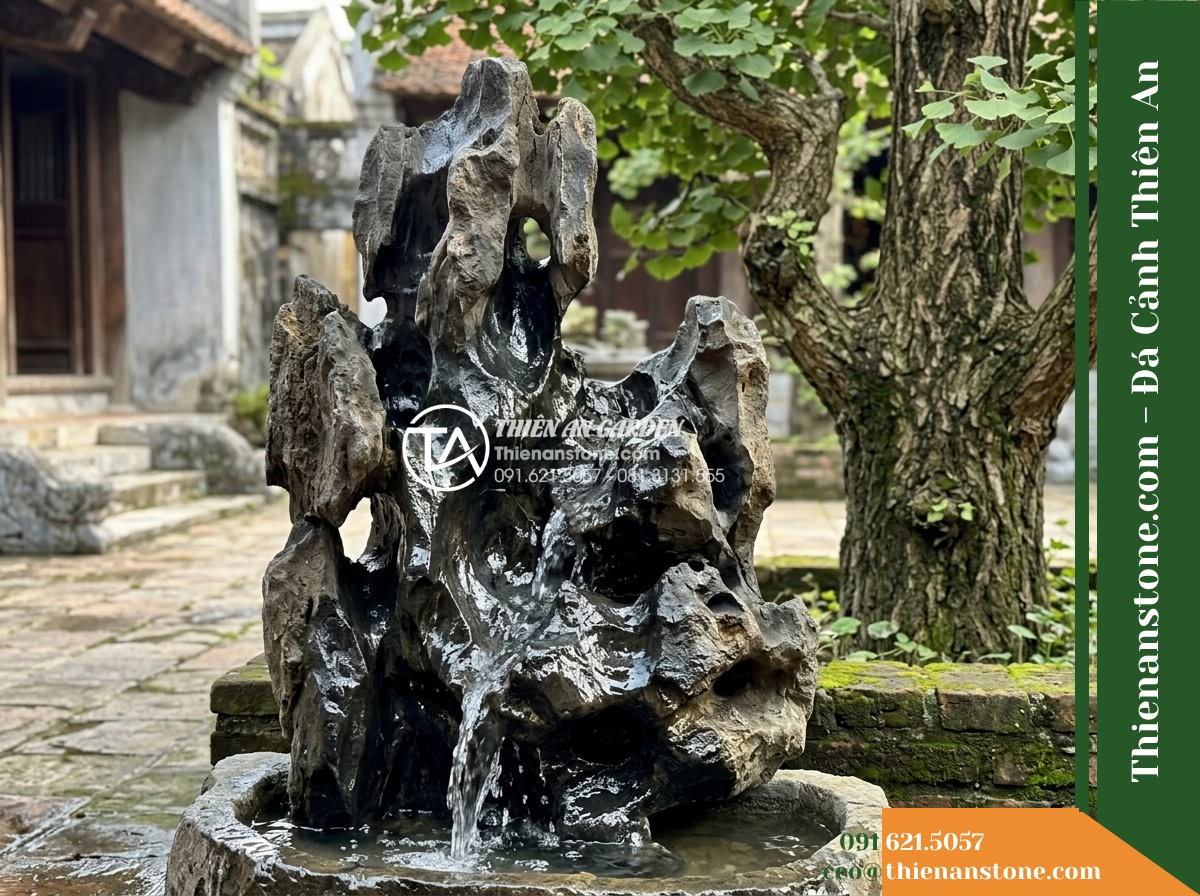 Đá Mộc Phong Đen (Size đại 60–100cm) | Chuyên thi công vách thác nước cổ kính.