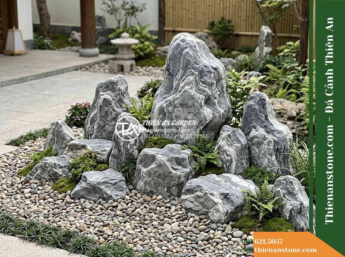 Đá Ngũ Vân Sơn (Khối trung 60–110cm / ~300–800kg) | Chuyên dựng núi khách, ghép thân núi, làm hốc cắm tượng.