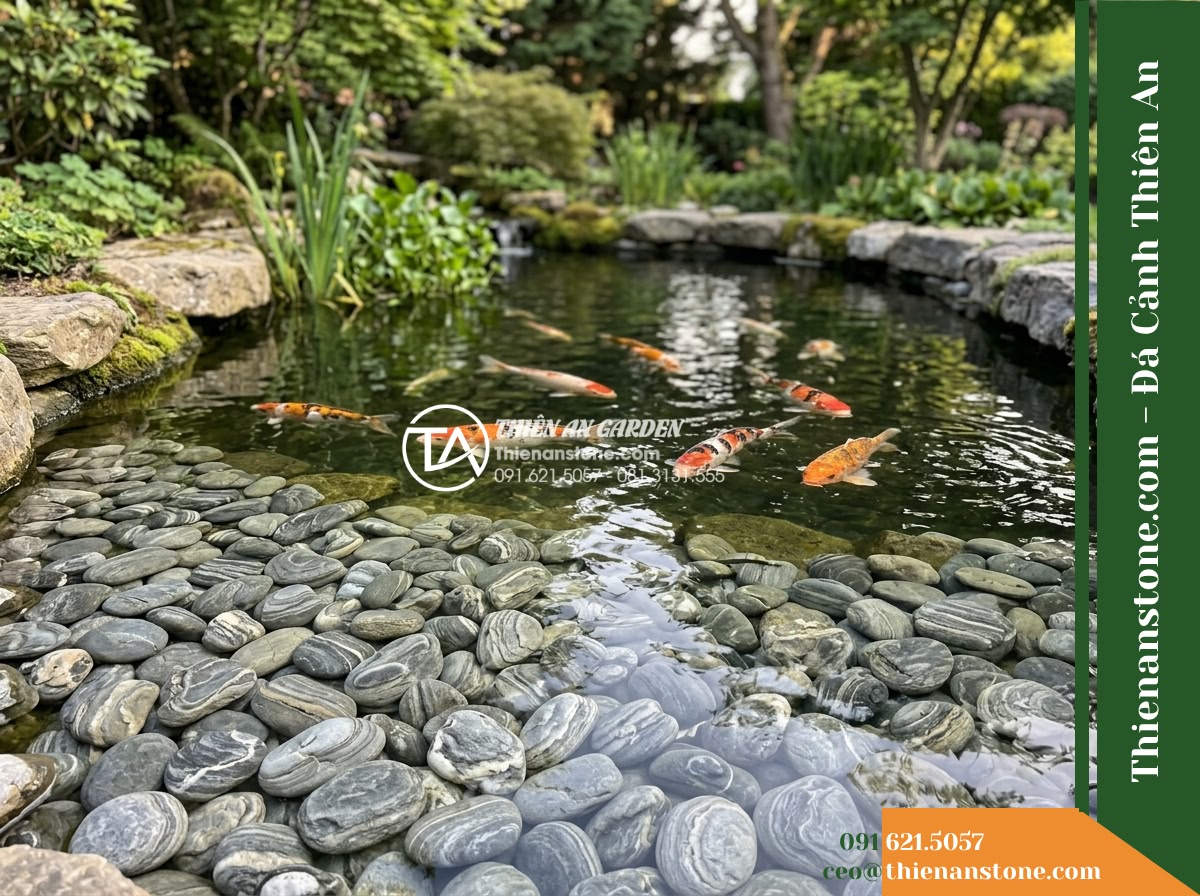 Đá Niên Thủy (Sỏi nhỏ 2–5cm) | Chuyên rải đáy hồ cá Koi.