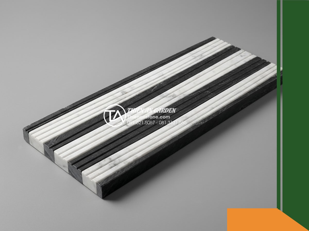 Đá răng lược 2 màu (Trắng – Đen) | Marble Trắng & Slate Đen | 10×50 cm