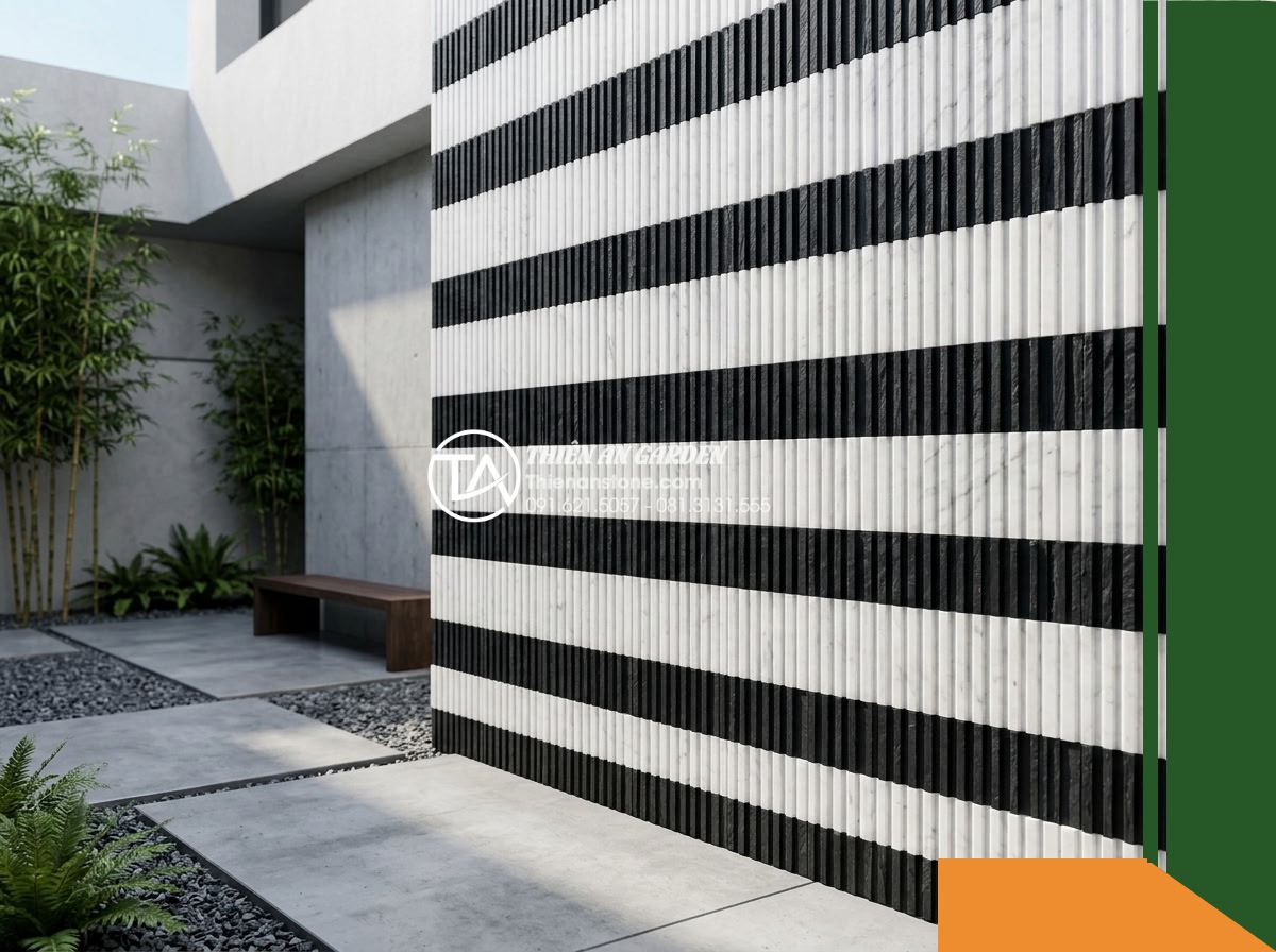 Đá răng lược 2 màu (Trắng – Đen) | Marble Trắng & Slate Đen | 10×50 cm