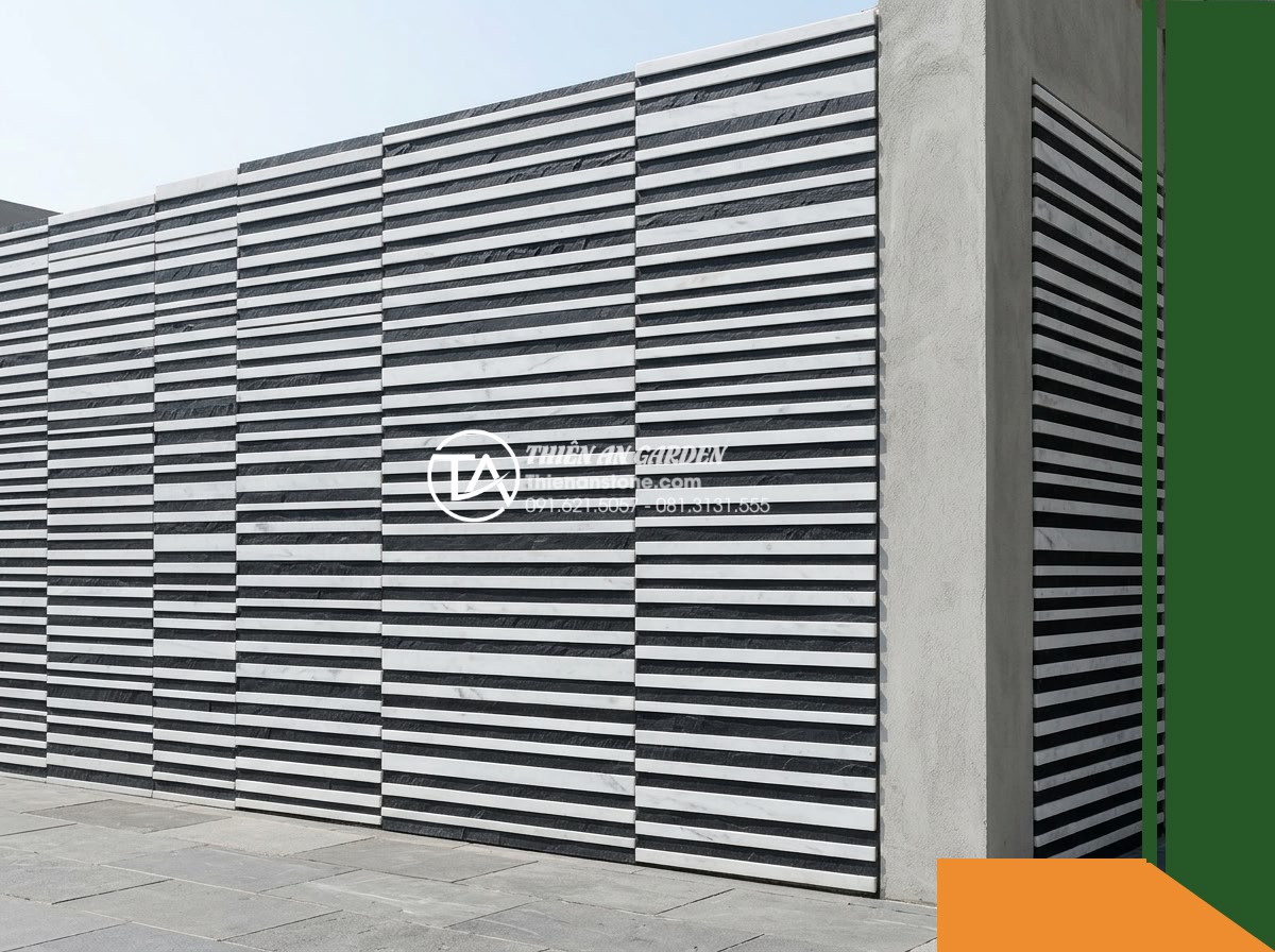 Đá răng lược 2 màu (Trắng – Đen) | Marble Trắng & Slate Đen | 10×50 cm